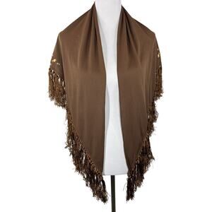 Vintage Floral Embroidered Shawl, Wrap With Tassels, Brown